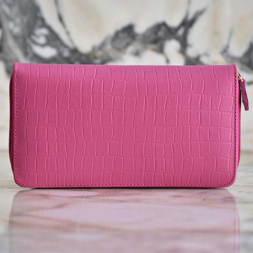 Porta Pasaporte Familiar Fucsia Lagarto
